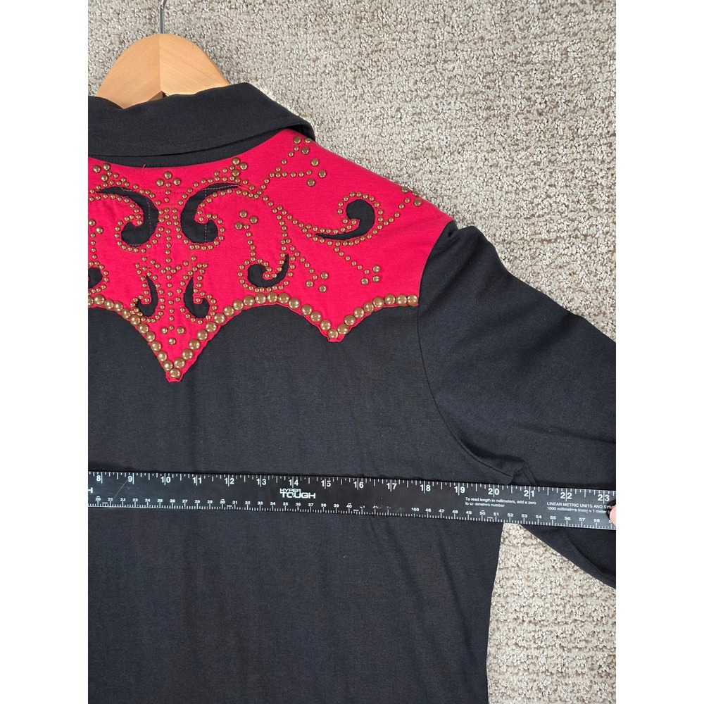 Double D Ranch Womens Western Shirt Black Red Studded Embroidered Snap Front L - Picture 9 of 10